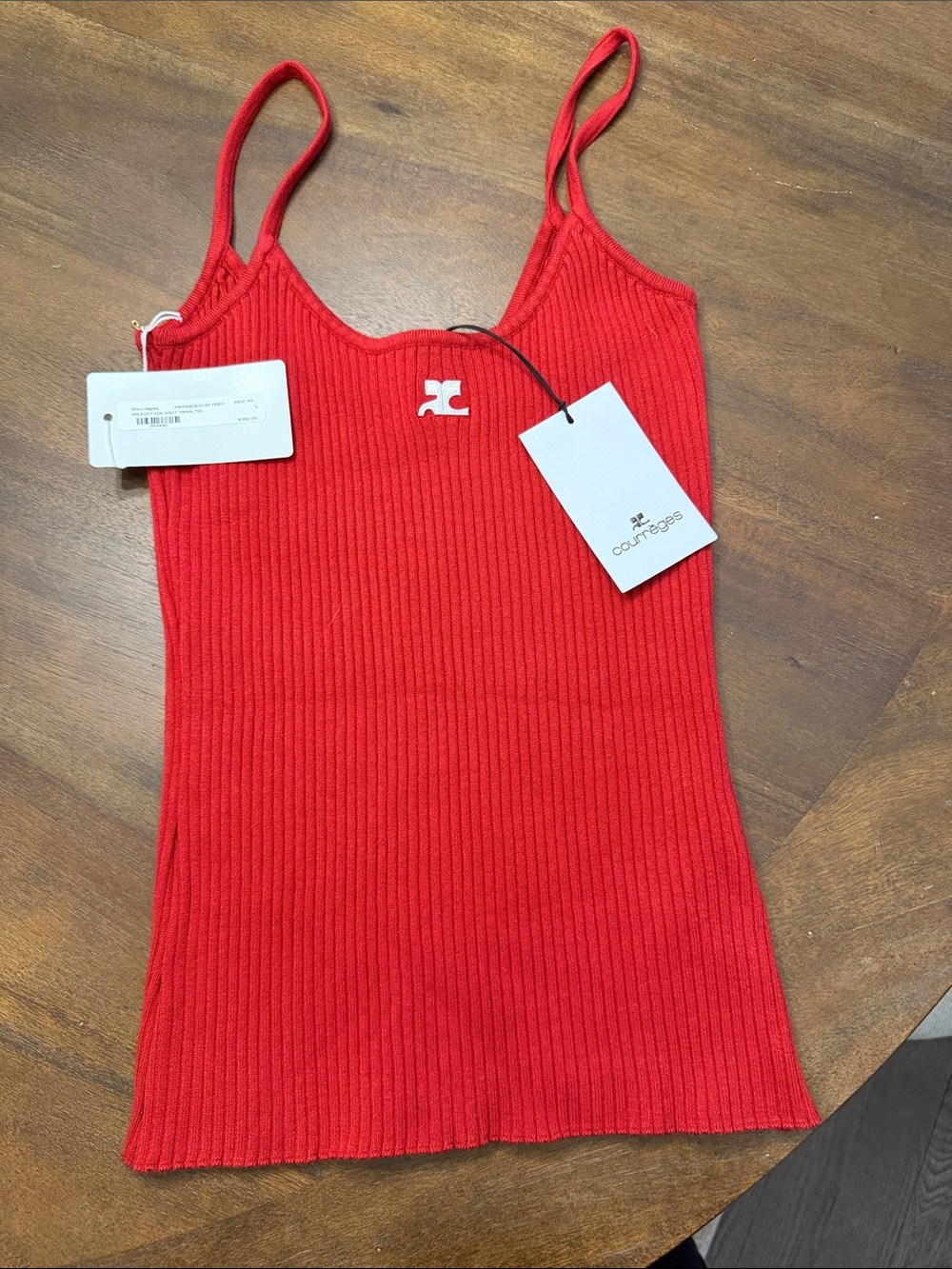Courreges Red Ribbed Tank Top - Slim Spaghetti Strap